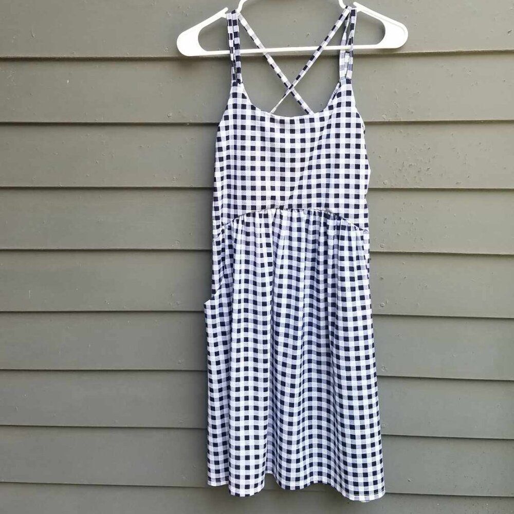Maurices Blue White Check Criss Cross Strap Sun Dress Medium